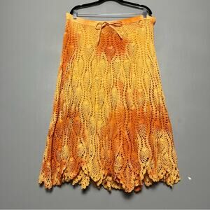 Sol Crochet Tie Dye Maxi Skirt Long Flowy Boho Hippie Orange Women’s Size XL